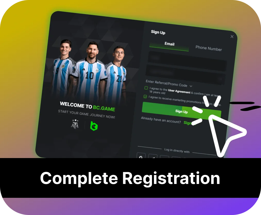 3 step to register BC.Game